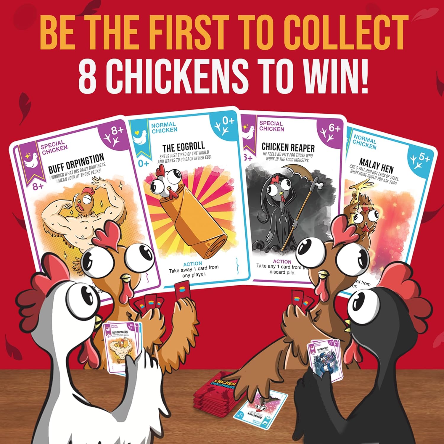 Chicken Challengers Card Game – Hilarious Strategy for Adults & Teens, Family Game Night, 2‑8 Players, Ages 13+, Travel‑Friendly