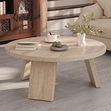 IDEALHOUSE 33.5" Round Coffee Table for Living Room, Light Oak