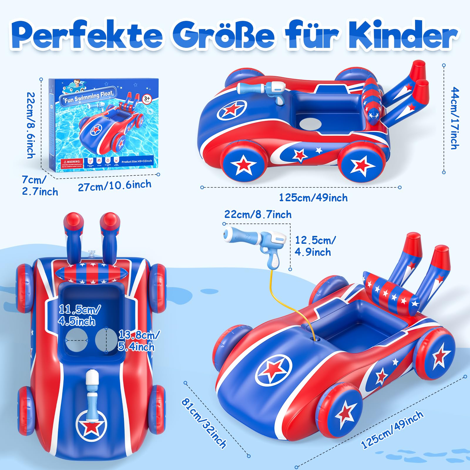 Schwimmring Kinder mit Wasserpistole,Aufblasbarer Schwimmreifen,Kinder Schlauchboot Schwimmring,Schwimmhilfe Schwimmsitz für Kleinkind von 3-8 Jahre Baby Schwimmring