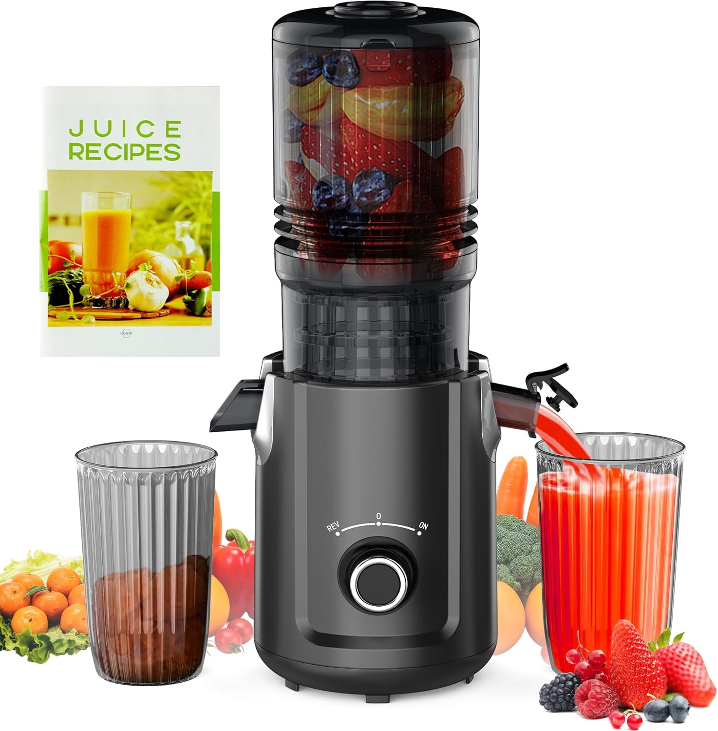Product image of Hobsir Juicer Machines, 5.3-Inch Cold Press Juicers, Masticating Slow Juicer Machine with 300W, Large Feed Chute Juice Machines for Vegetables and Fruits, Easy to Clean Juicers Magic, Black