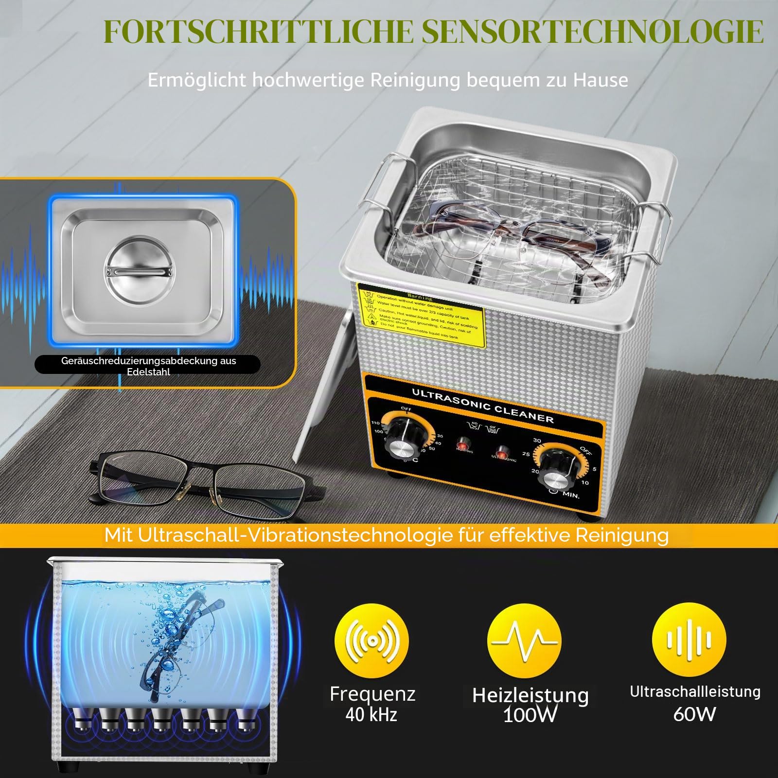 VELPAX 2L Ultraschallreinigungsgerät, Professioneller Edelstahl Ultraschallreiniger mit Heizung Timer ultraschallreiniger für brille Brillen Gläser Ultrasonic Cleaner Zahnprothesen Schmuck