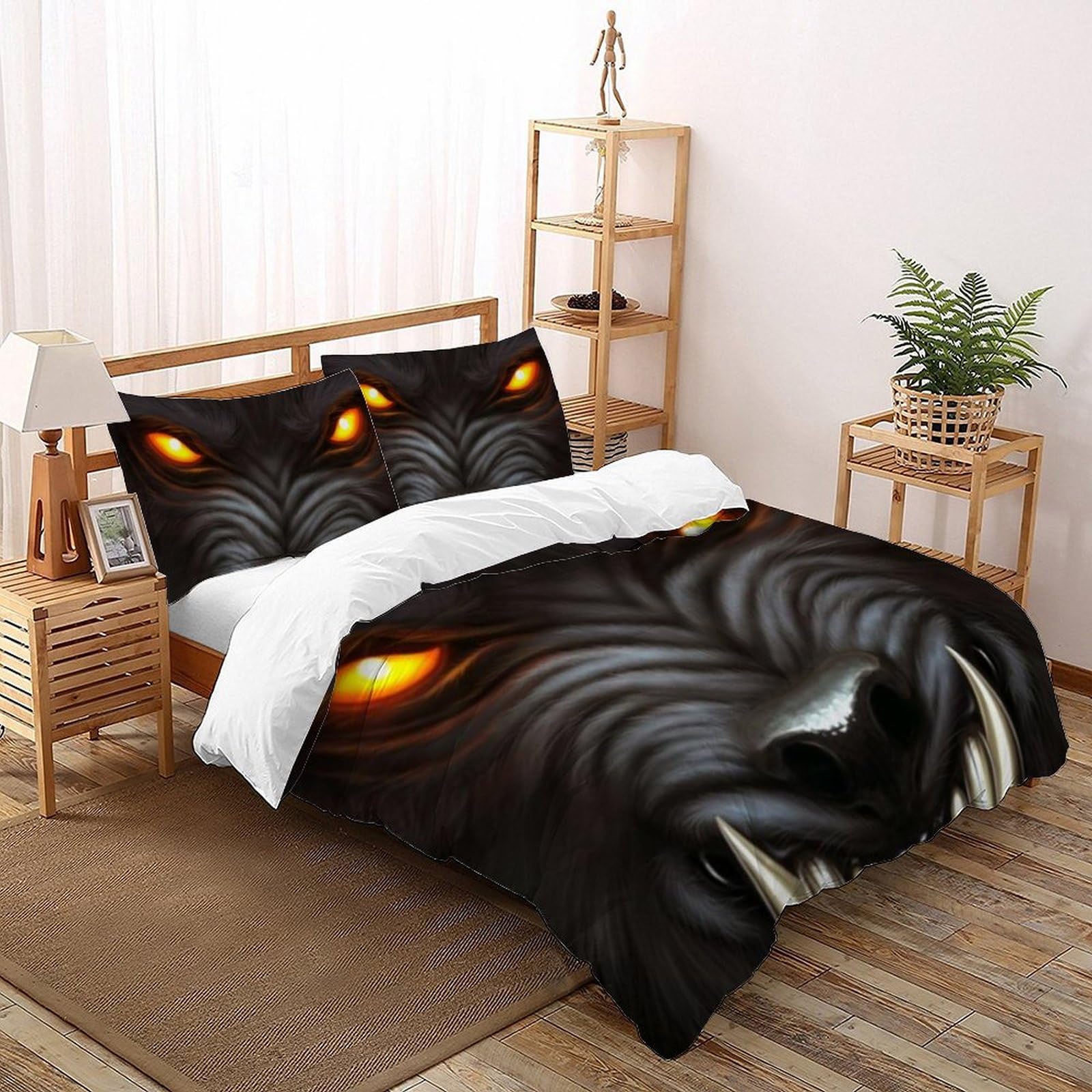 Housse de couette loup 220x240 parure de lit animaux 3D King en microfibre avec 2 taies d'oreiller