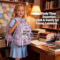 Vista 3 de Mochila kawaii, resistente al agua, transpirable, con múltiples bolsillos, adecuada para viajes y como regalo de cumpleaños, Morado08, Mediana