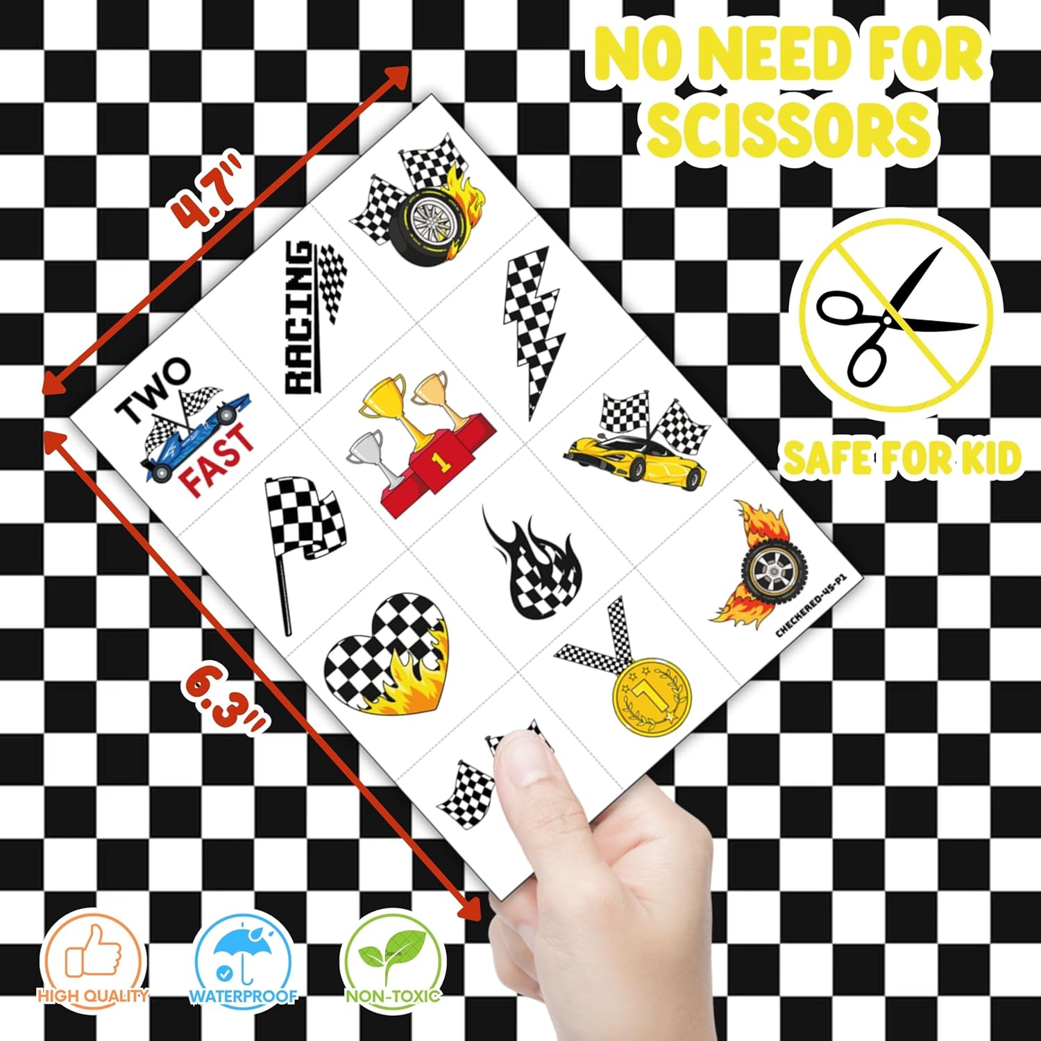 72 PCS Checkered Party Favors – 48 Pre-Cut Temporary Tattoos & 24 Checkered Punch Balloons Themed Birthday Party Decorations Supplies Favors Gifts Goodie Bag Fillers Classroom Rewards for Boys Girls - Image 7