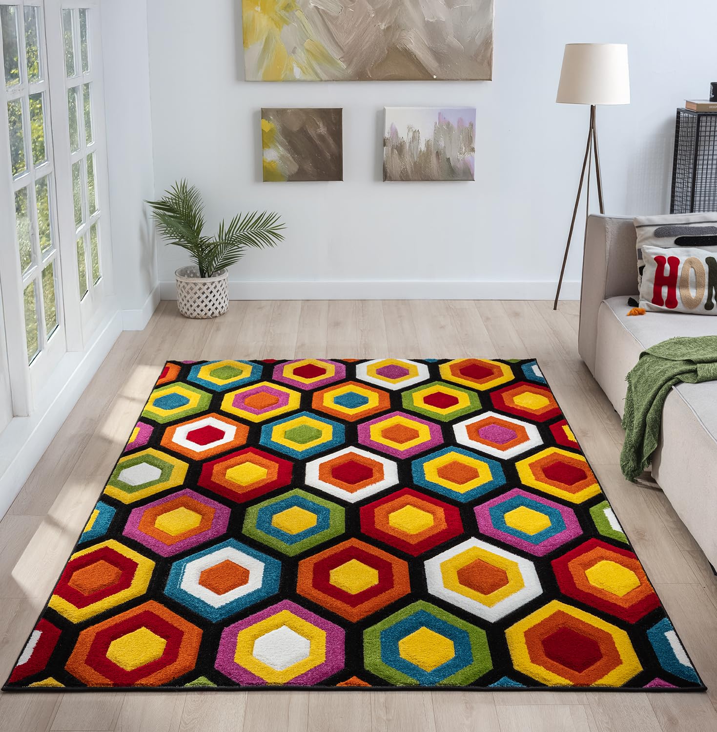 Lord of Rugs Quality Handcarved Geometric Design Rainbow Bedroom Living Room Multi Coloured Rug Marco Multi Large 160x230 cm (5'3"x7'7") — image 1