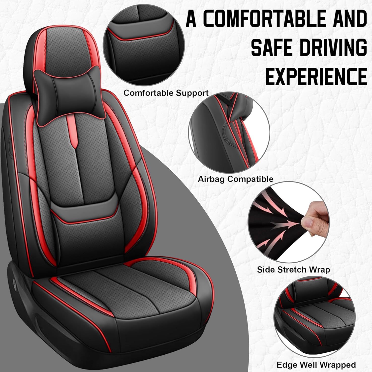 YuCen Car Seat Covers Fit for Toyota RAV4 2019-2026 Waterproof Breathable Leather Seat Protector, Airbag-Compatibile Easy to Install&Clean Durable Auto Interior(5 Seats, Black&Red, Luxury)