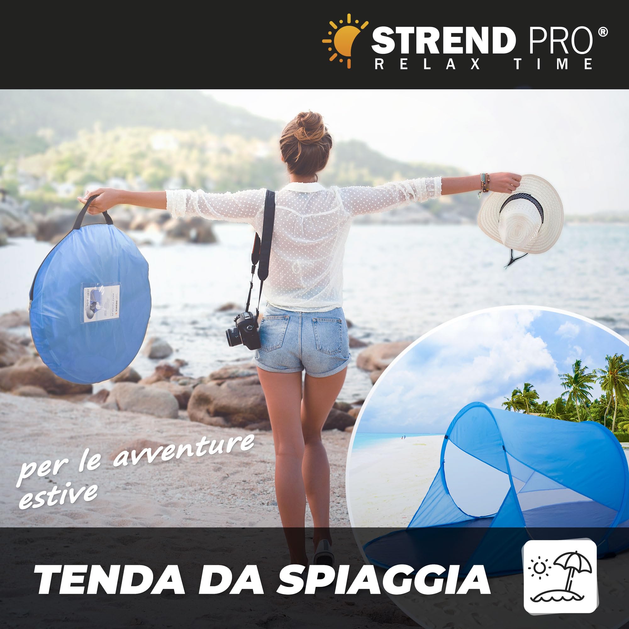 STREND PRO Mini tenda pop-up 190x120x90 cm – Piccola tenda da spiaggia, tenda a lancio con protezione UV, per bambini, giardino, parco e spiaggia