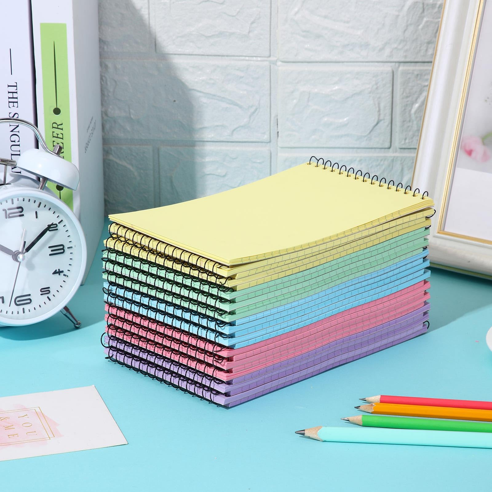 25 Pack Pastel Colored Legal Pads Top Bound Spiral Notebook College Ruled Steno Pads 8.5 x 11, 5 x 8 Inch Hard Cardboard Paper Notepad for Office School (5x8 Inch)