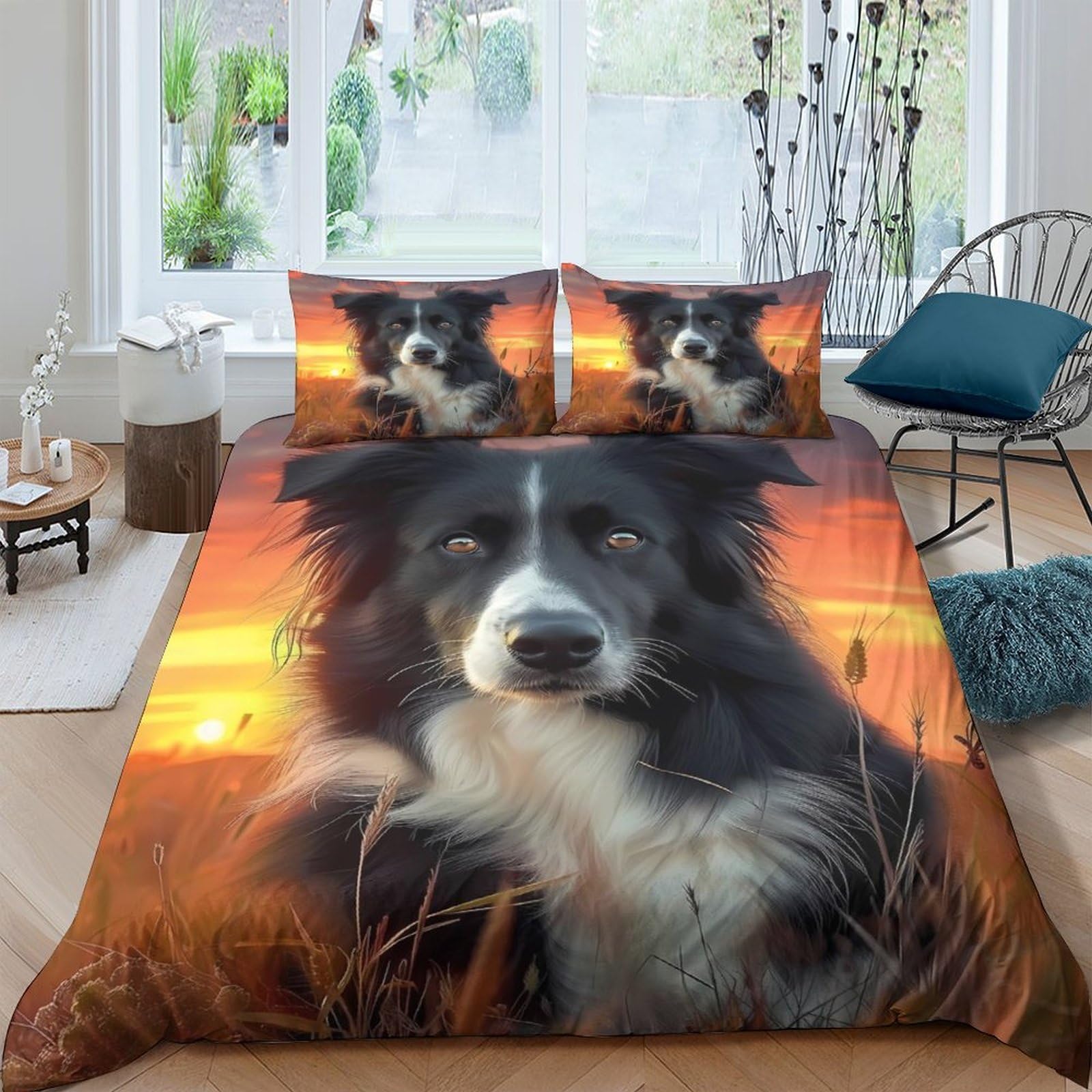 Ctjqhvkz Style-10 3D Printed Sunset Border Collie Fitted Sheet Microfiber Soft Mattress Cover For Bedroom Guest Room Decor Single（135X200cm）