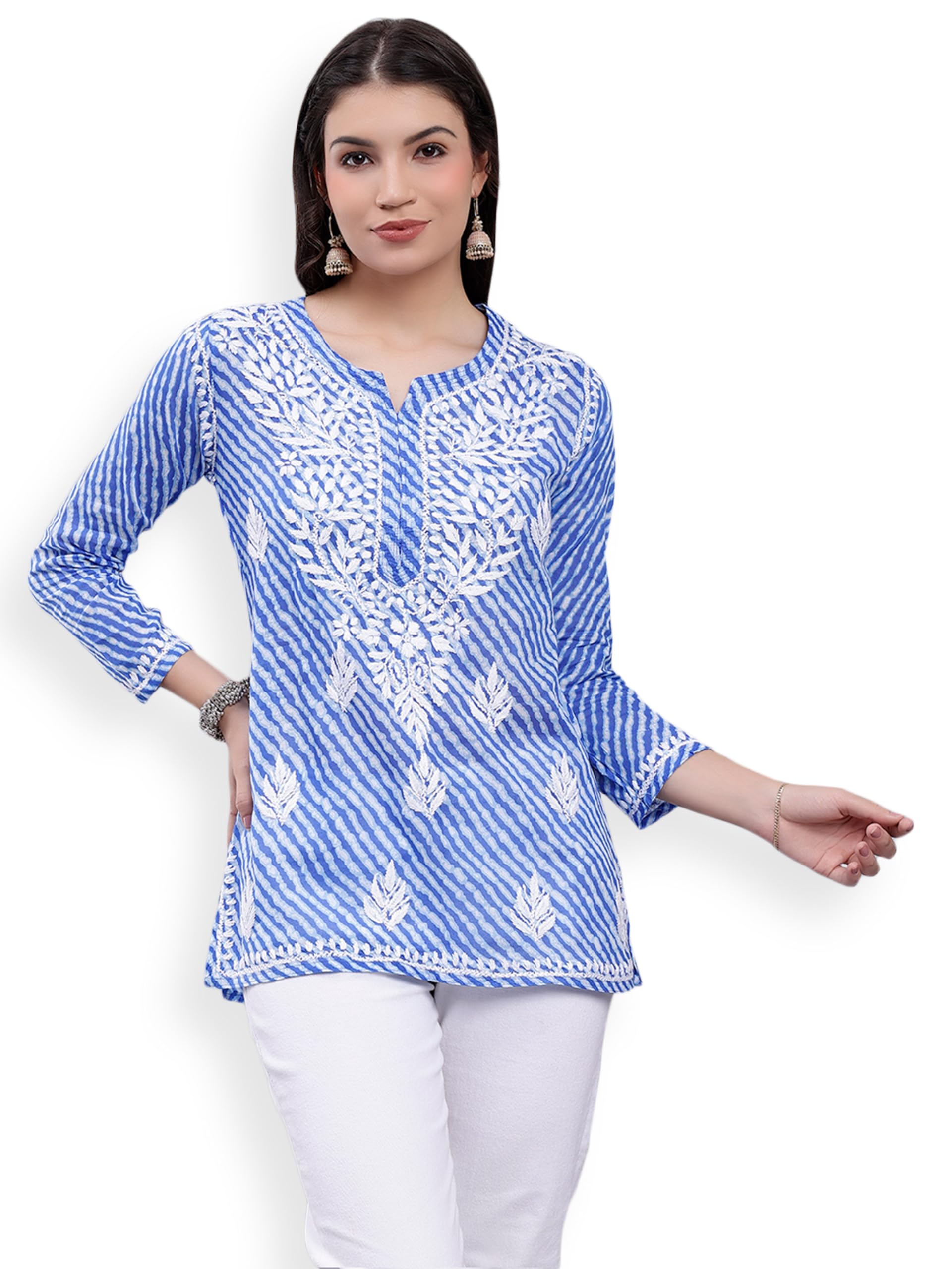 seva chikan Hand Embroidered Cotton Blend Lucknowi Chikankari Top SCL9102-picture-17