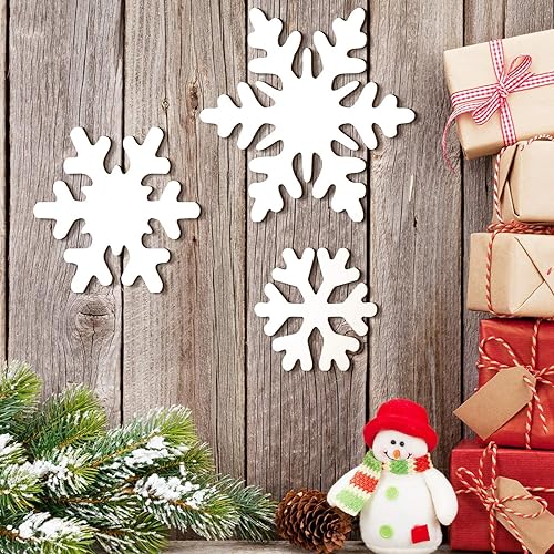 Miniatura 3 de 3 piezas de decoración de pared de copo de nieve de Navidad de madera con forma de copo de nieve blanco, placas rústicas para decoración de fiestas