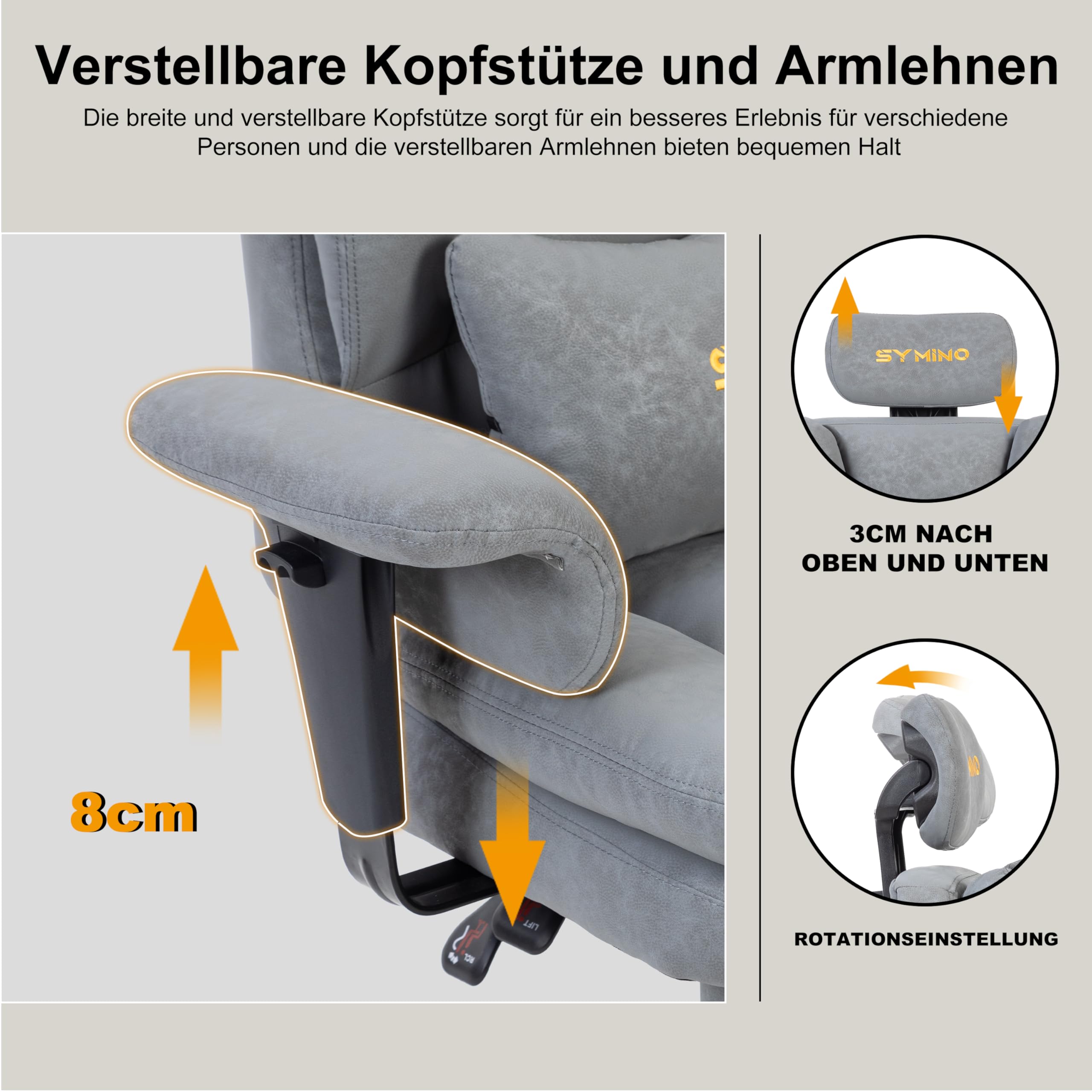 Symino Gaming Stuhl Sofa-ähnliches Chefsessel Bürostuhl Ergonomisch | Schreibtischstuhl mit Fußstütze Höhenverstellbarer Office Chair Computerstuhl 130kg, Grau