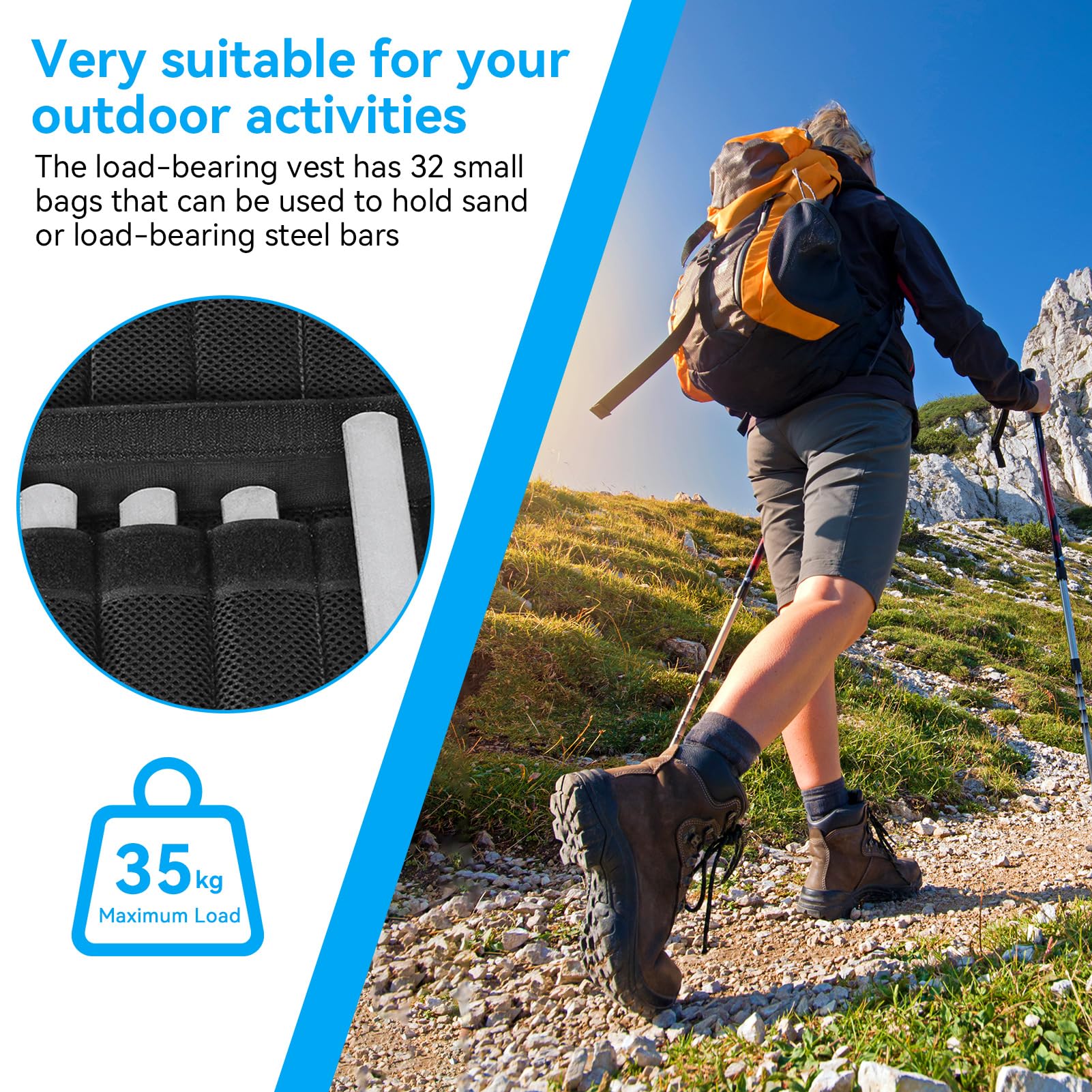 35Kg Gilet Lesté, 53 X 44 Cm/20,9 X 17,3 Pouces Gilet De Sable Gilet De Protection Réglable En Maille Lestée Sans Manches Pour Le Sport La Course À Pied L' Entraînement