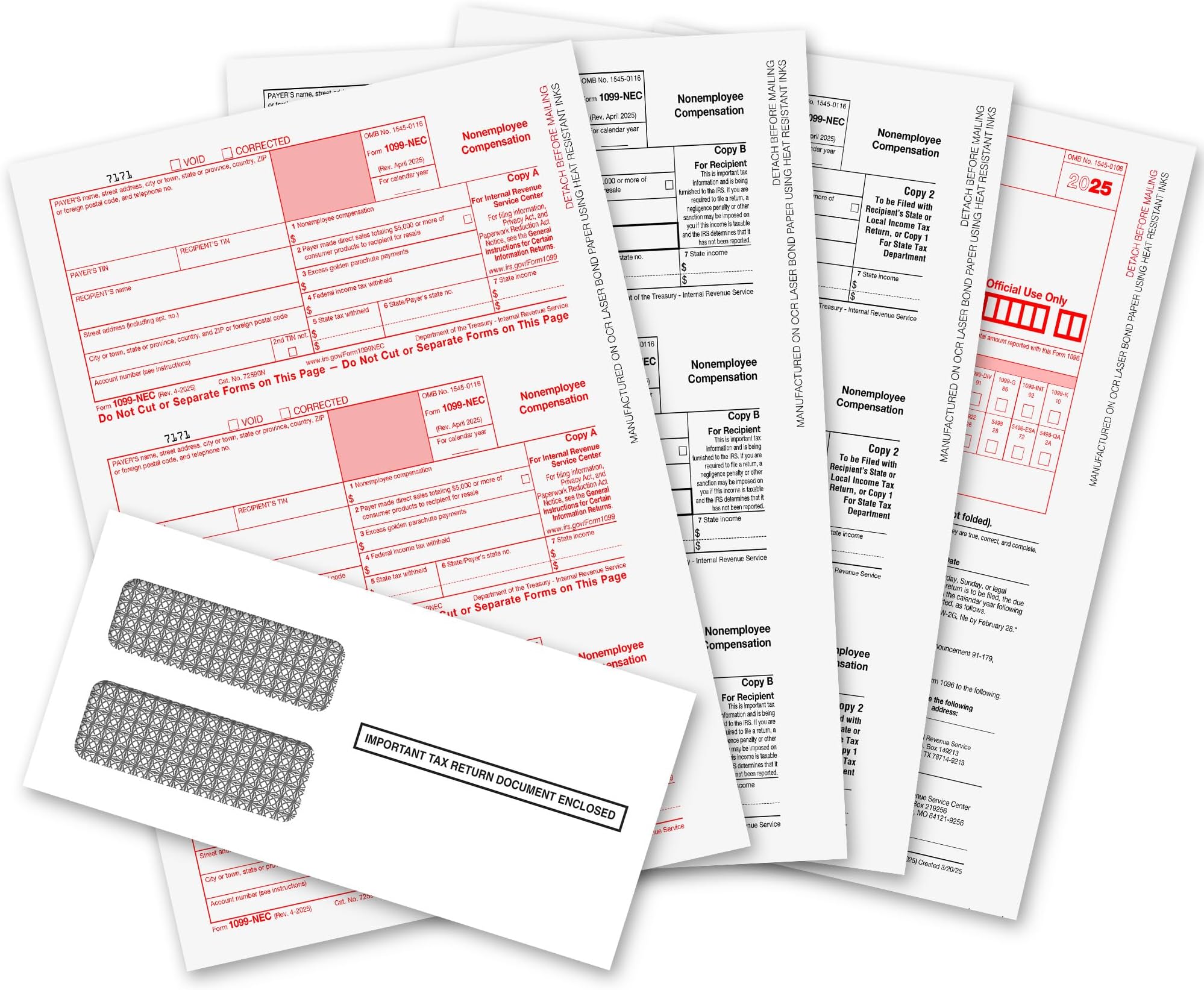 1099 NEC Forms 2022, 1099 NEC Laser Forms IRS Approved Designed for QuickBooks and Accounting Software 2022, 4 Part Tax Forms Kit, 15 Vendor Kit โ Total 23 (63) Forms (with Envelope)