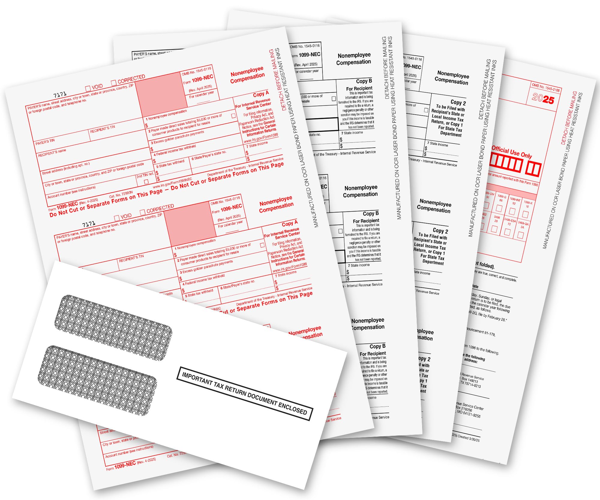 1099 NEC Forms 2021, 1099 NEC Laser Forms IRS Approved Designed for Quickbooks and Accounting Software 2021, 4 Part Tax Forms Kit, 25 Envelopes Self Seal, 25 Vendor Kit - Total 38 (108) Forms