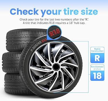 Alpena Turbo Vehicle Wheel Covers, Premium European-Made Rim Covers with 3-Step Retention System, Durable Hub Caps Fits Most Steel Wheels, Set of 4, Silver & Black, 18 Inch