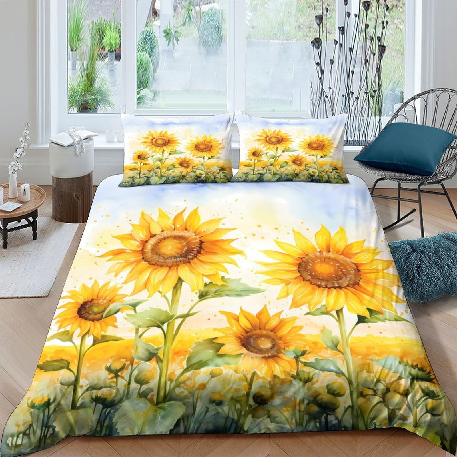 Ctjqhvkz Style-10 3D Printed Sunflower Field Fitted Sheet Microfiber Soft Yellow Floral Bed Cover For Bedroom Dorm Mattress Protection Decor Single（135X200cm）