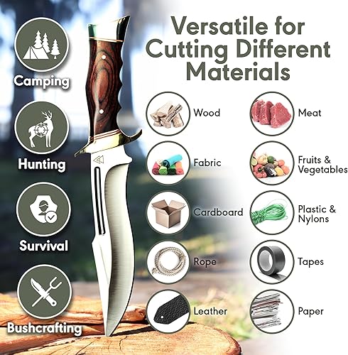 Miniatura 5 de Kratos ZF9 Bowie Knife  Hecho a mano  Acero inoxidable 440 endurecido de 13.25 pulgadas  Funda de cuero  Caza al aire libre, bushcraft, deshuesado y