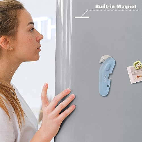 Paquete de 2 mini cortador magnético 3 en 1 con cuchilla oculta de seguridad, abridor de caja de llavero