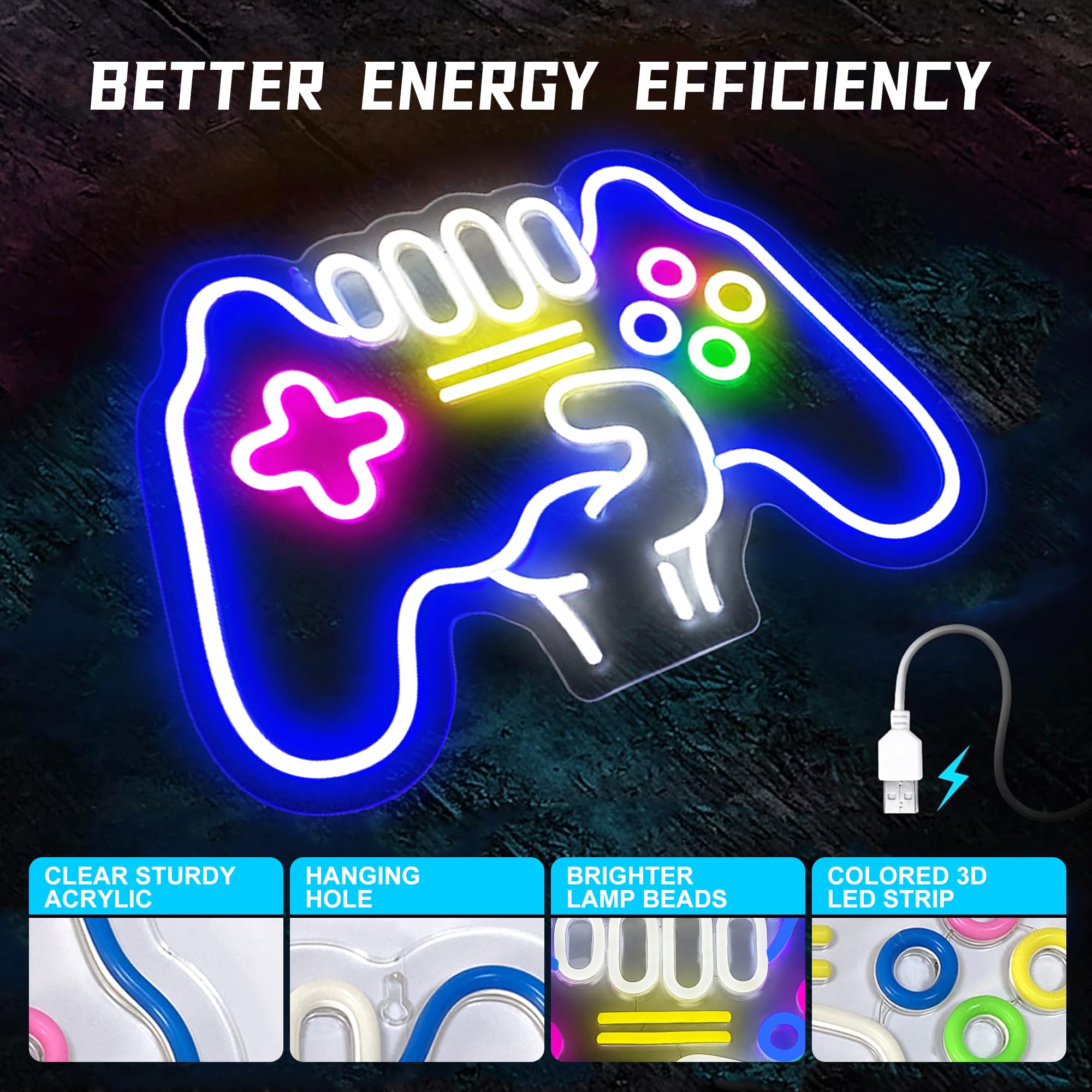 Gamer Neon Sign, Dimmable Gaming Neon Sign, Gaming lights For Wall Game room decor - Best Gamer Gifts for Boys, Kids