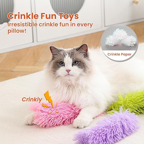 Miniatura 6 de Paquete de 3 juguetes de almohada para gatos con hierba gatera, juguetes de felpa suave para patear, juguetes interactivos para masticar gatitos,