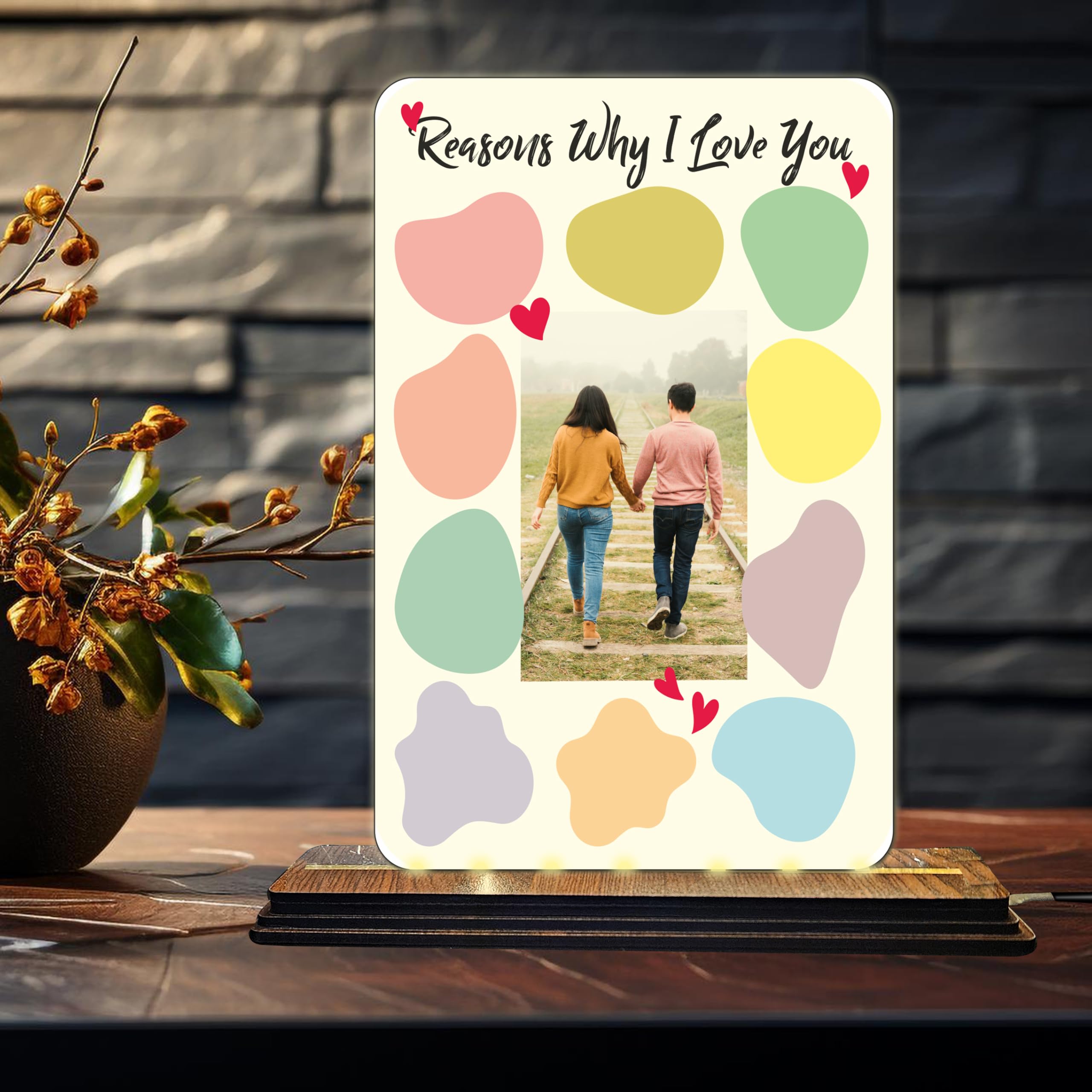Brown Cloud Customised Acrylic Printed Valentine LED Table Lamp/Plaque Personalised with Name, Decoration/Gift for Girlfriend & Boyfriend (LED ACRY USB VAL 10)(D1)-image-16