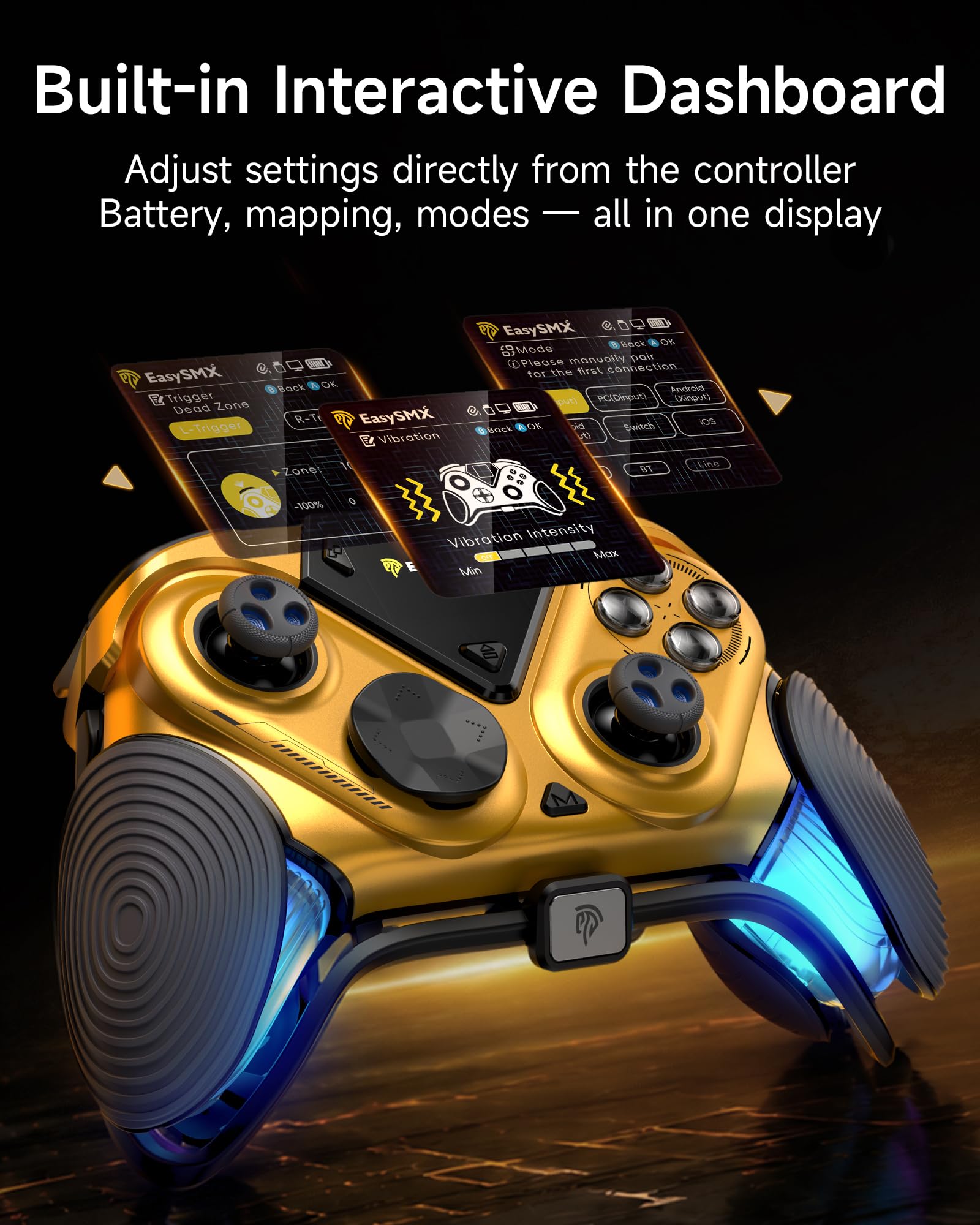EasySMX Mando inalámbrico 8000Hz, pantalla LCD 1.3", sticks TMR, dobles gatillos Hall, RGB, botones programables, base magnética. Compatible con PC, Switch, Switch 2, iOS, Android – Gris.