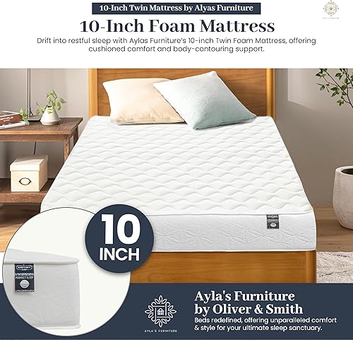 Miniatura 3 de Colchón de espuma individual de 10 pulgadas, capa de soporte reflejo de alta densidad y espuma viscoelástica elástica con funda de poliéster de