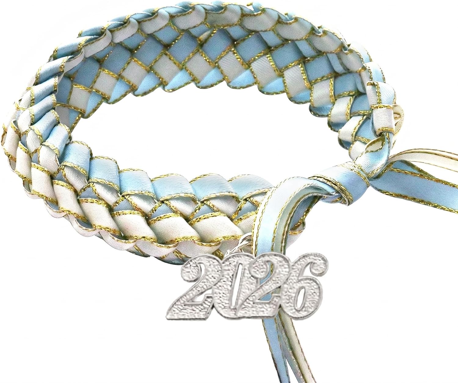 Graduation Leis Class of 2026 Ribbon Lei Bracelet Braided Bracelet Student Graduation Gift Party Supplies，White and Light Blue Adjustable size