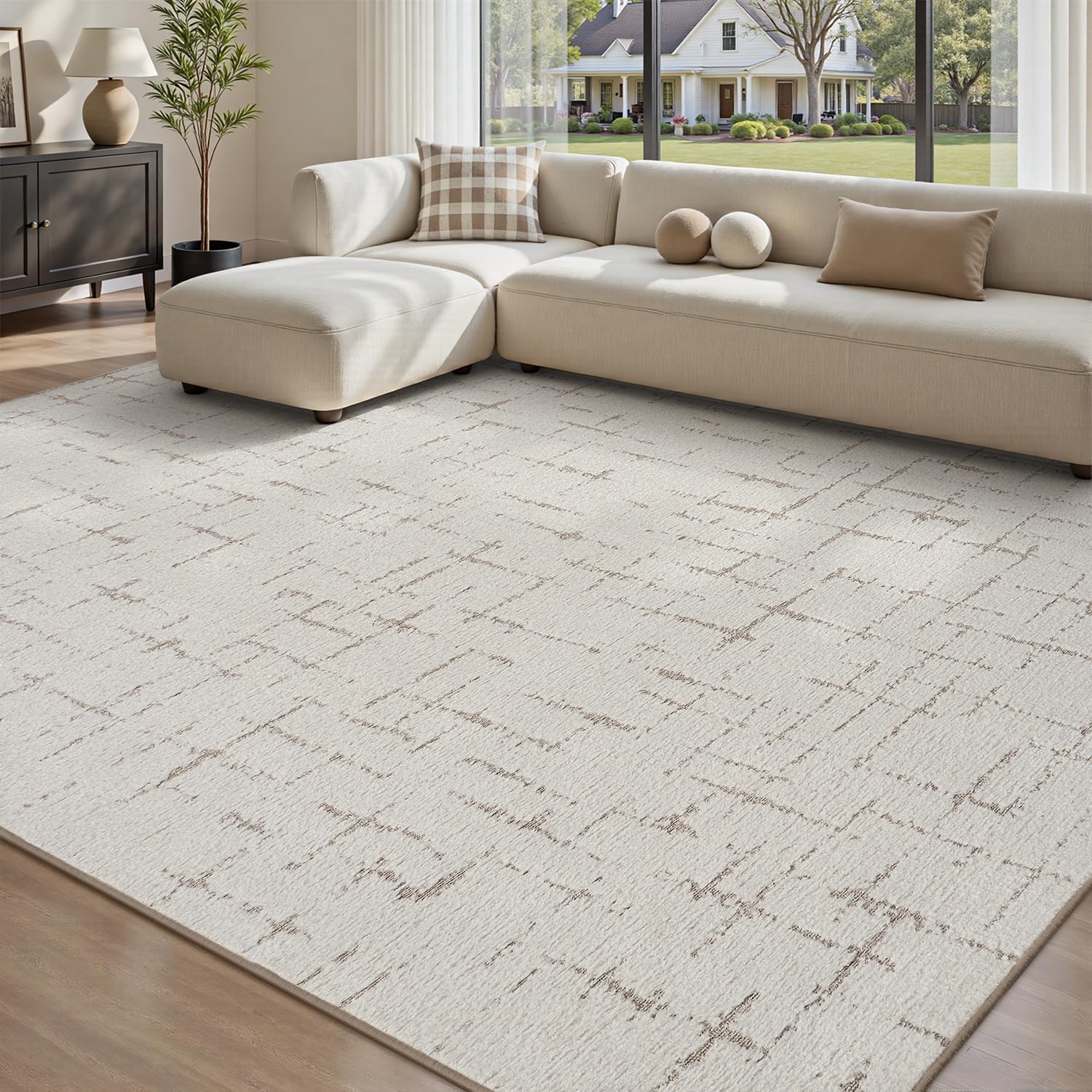 Area Rug for Living Room Rug-Carpet 9x12 Bedroom Rugs Textured Tufted Jacquard Modern Neutral Soft Washable Luxury Rug for Dining Room Nursery Non Slip Large Beige