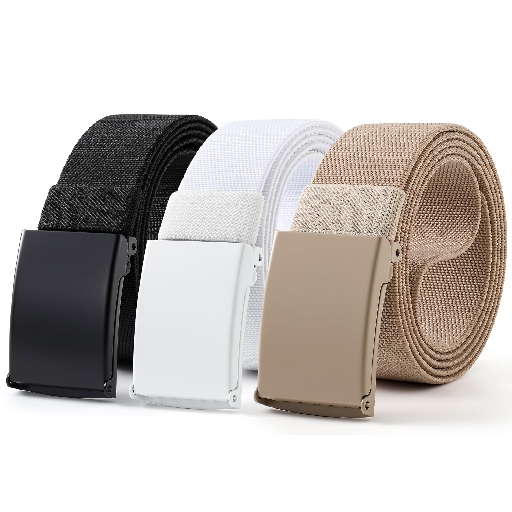 Mile High Life Stretch Canvas Belt for Men, Golf Casual Elastic Web Belt, Top Military Buckle, Adjustable Cut to Fit