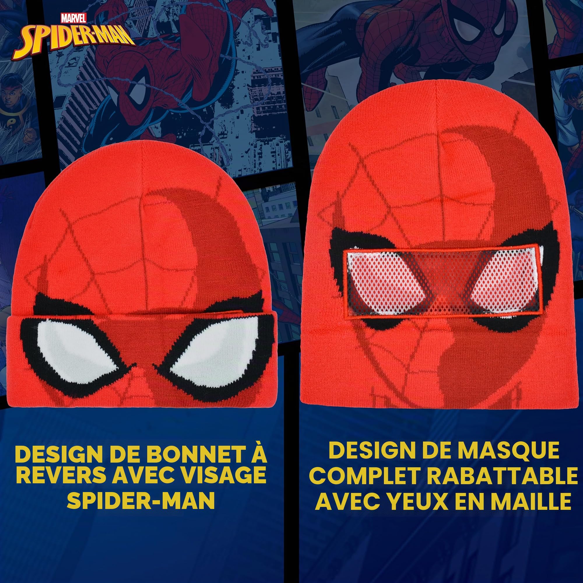 Concept One Marvel Spider-Man Miles Morales Bonnet d'hiver Tricoté À Revers - Bonnet - Mixte