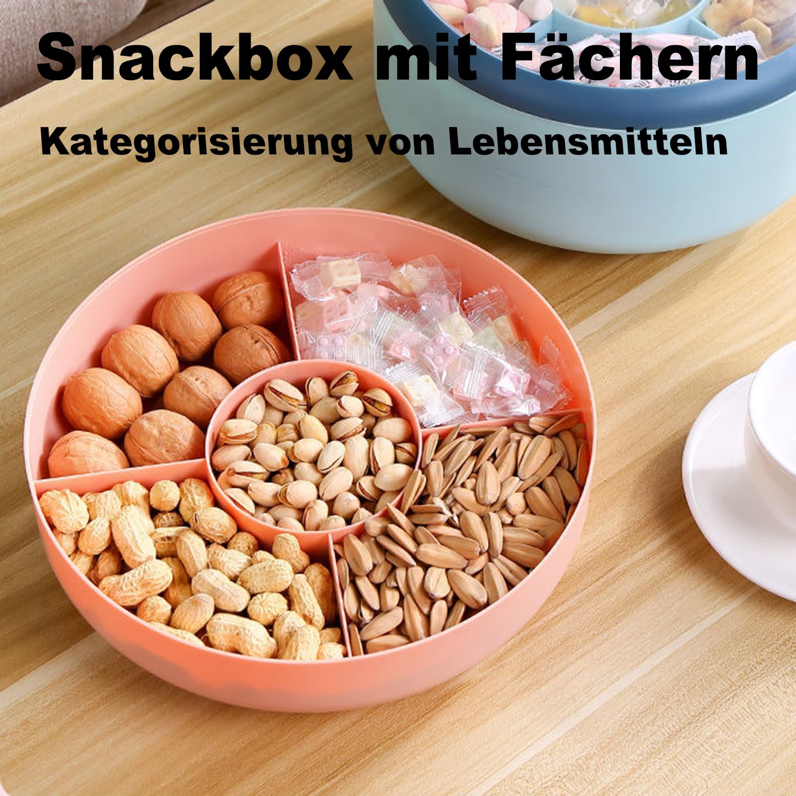 Letuxaamz Snackschale Mit Deckel - 4-fach Snackteller Mit Drehbarem Design