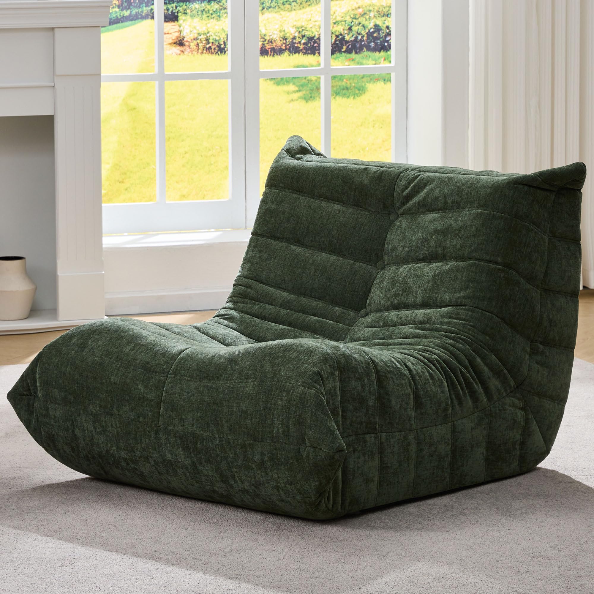 Hobestluk Sitzsack für Erwachsene, Memory-Schaum-Füllung, Kunstfell-Bezug, Bodensofa für Wohnzimmer, Schlafzimmer & Büro, Olivgrün, L, Einzel