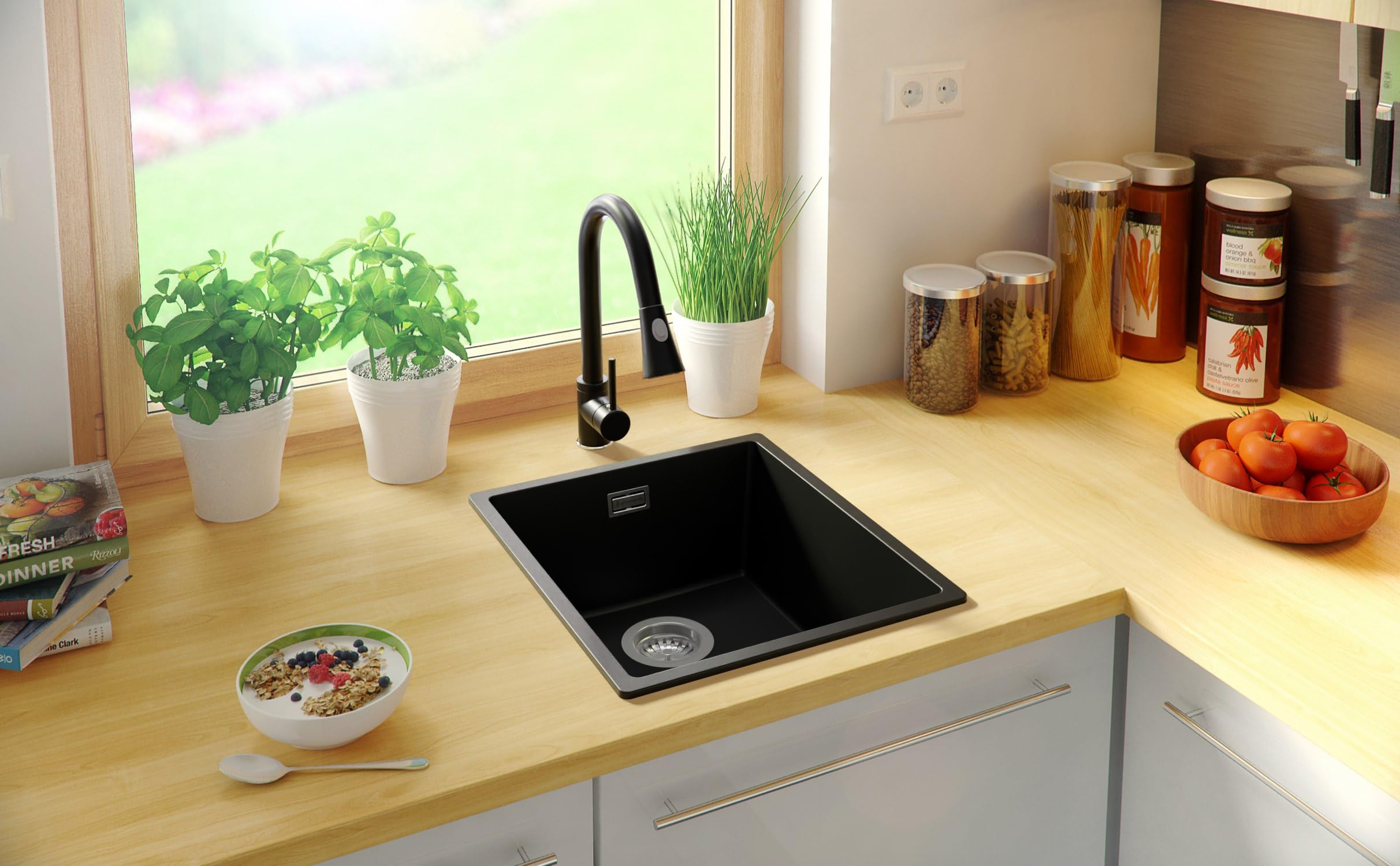 PRIMAGRAN Lavandino da Cucina al Mobile 45cm + Rubinetto, 41x47cm