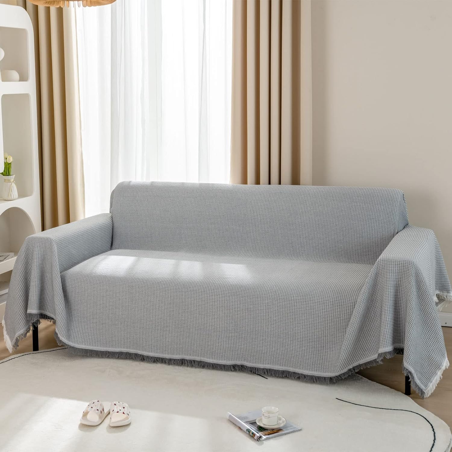LHGOGO Waffle Throws for Sofas Large 2 or 3 Seater Woven Sofa Throw