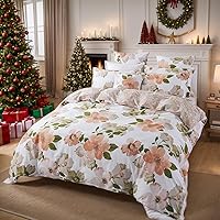 Vista 17 de FADFAY Juego de funda de edredón, ropa de cama floral elegante, beige desgastado con pájaros y flores, juego de funda de edredón vintage de granja