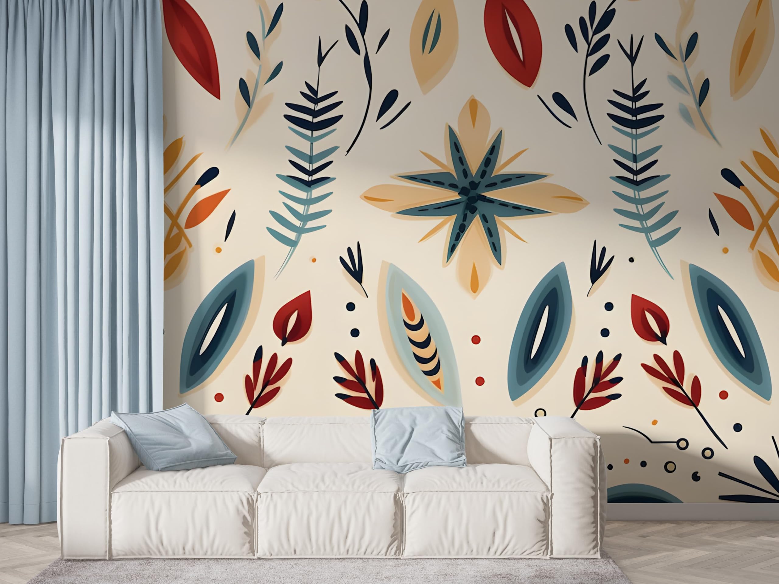 Papier Peint Panoramique Géométrie Fleurs Adhésif Mural Chambre Moderne