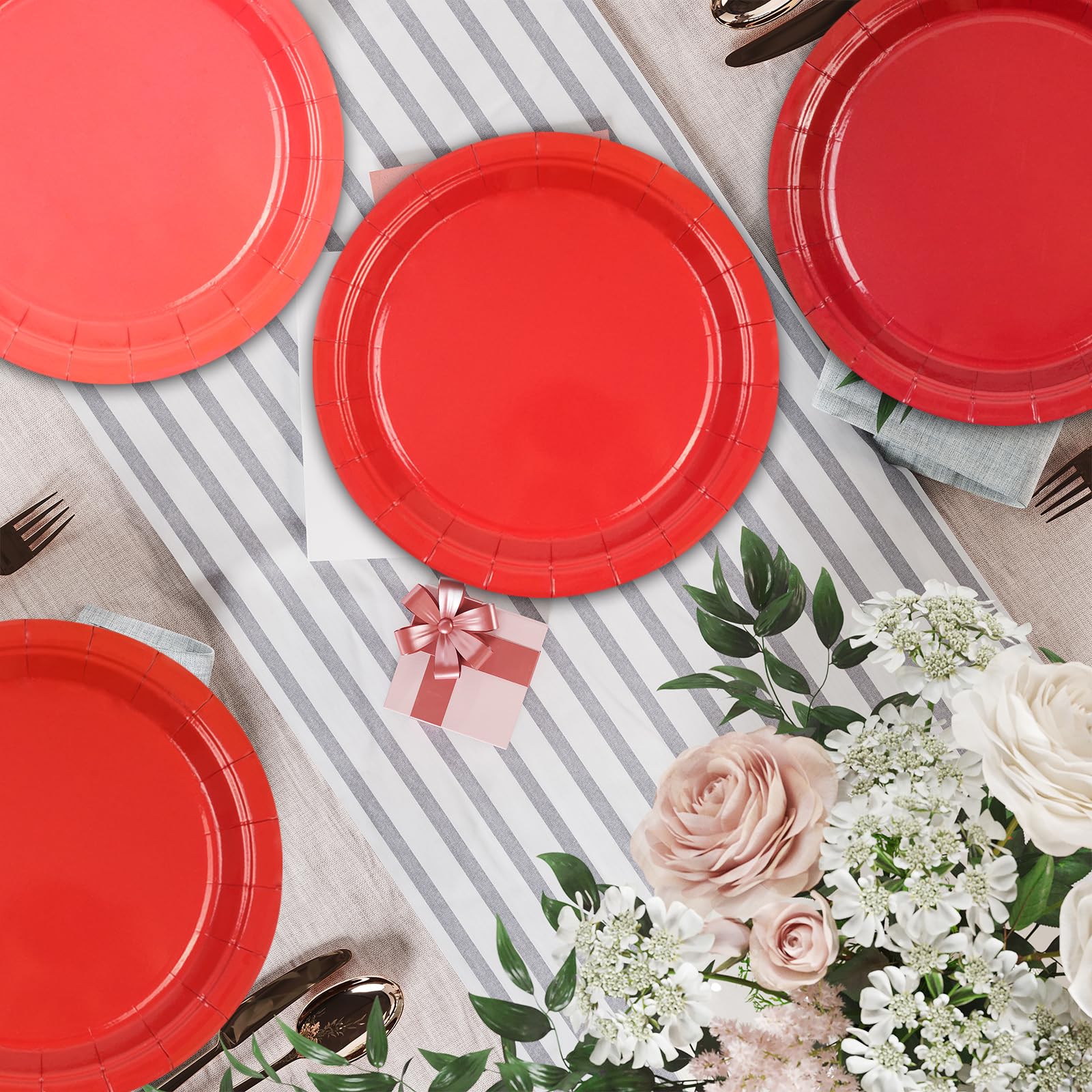EVYIENEN 48 Pcs Red Paper Plates, 9 Inch Disposable Paper Dessert Plates for Baby Shower Wedding, Birthday - Image 4
