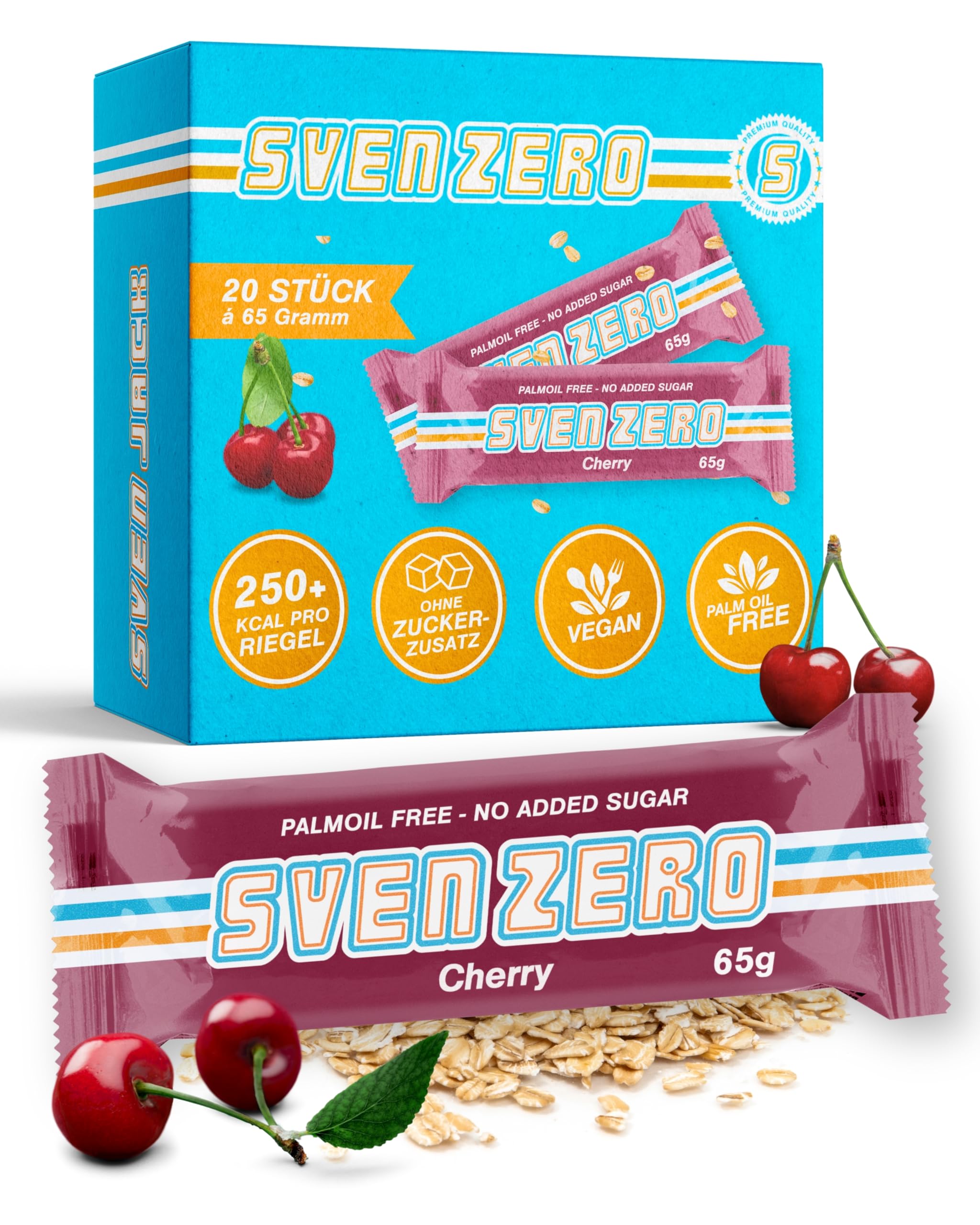 Sven Jack (Energy Cake) Haferriegel Zero Cherry 20x 65g | Haferflocken Riegel mit Kirsche I Energieriegel ohne Zucker & Palmöl I Vegane Haferriegel I No added sugar I Kalorien Riegel I Müsliriegel