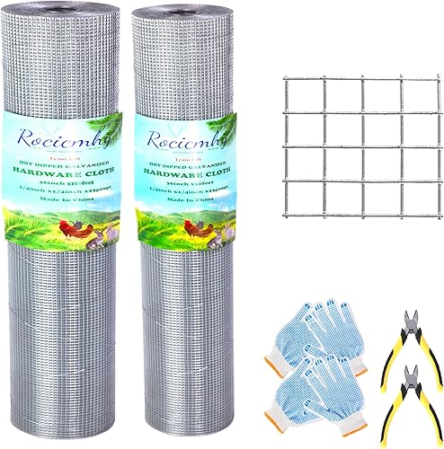 Rocicmhy Paño de hardware de 14 pulgadas 36 x 100 pies y 14 pulgadas 36 x 50 pies alambre de gallinero rollo de malla de alambre galvanizado