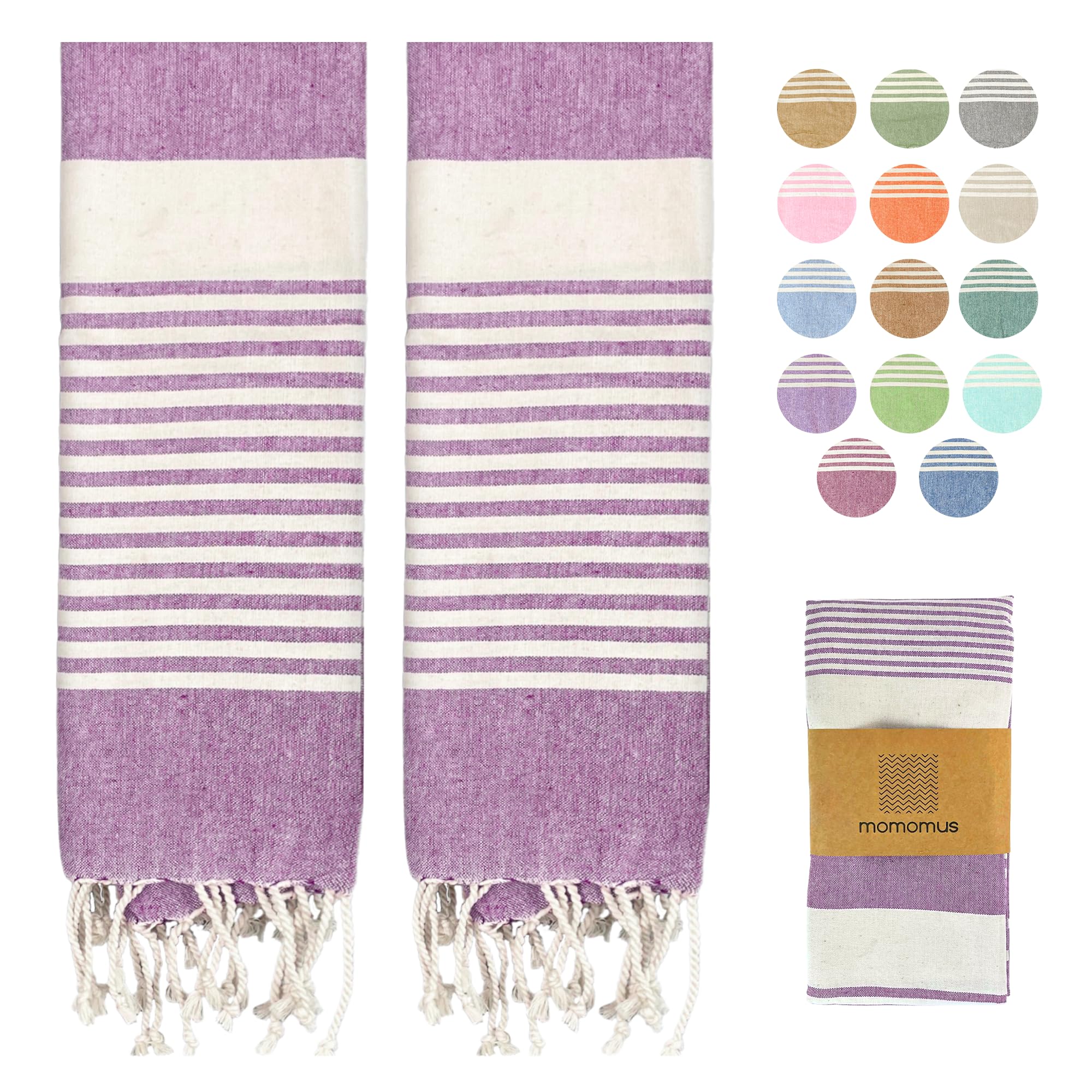 MOMOMUS Pack de 2 Foutas XL o Toallas de Playa Grandes de Algodón 100% - Absorbente, Ultrasuave, Compacta - Ideal como Pareo y Toalla para Sauna, SPA y Piscina - Violeta, 90x180cm