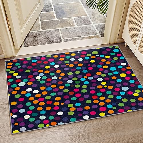 Miniatura 6 de Alfombra de lunares de 8 x 10 pulgadas, bonita alfombra geométrica de puntos coloridos, alfombras grandes lavables, para guardería, multicolor,