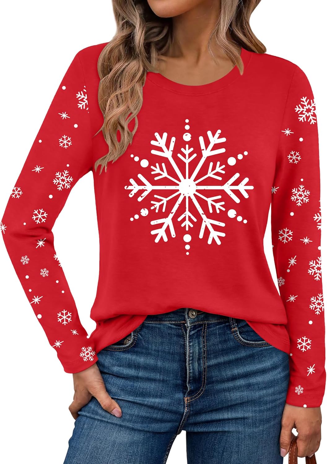 hohololo Christmas Shirts for Women Merry Christmas Long Sleeve Shirt Christmas Light Graphic Tees Xmas Holiday Tops - Image 2