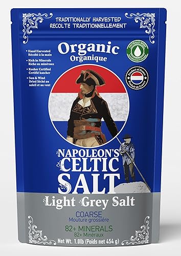 Napoleon's Celtic Organic - Sal marina gruesa de 82 minerales, bolsa resellable de 1.0 libras, sal marina francesa, sal gris, naturalmente húmeda,