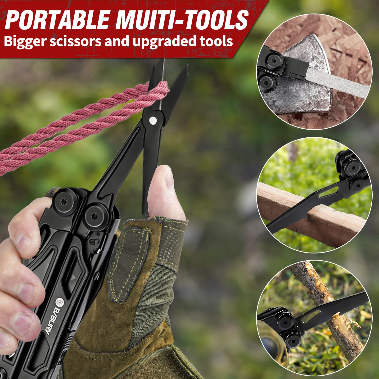 BIBURY 16 in 1 Multi Tool faltbare Zange mit verbesserter Schere und Schraubendreher, mit Nylontasche, ideal für Outdoor, Wandern, DIY, Reparaturen, Geschenk für Papa Männ