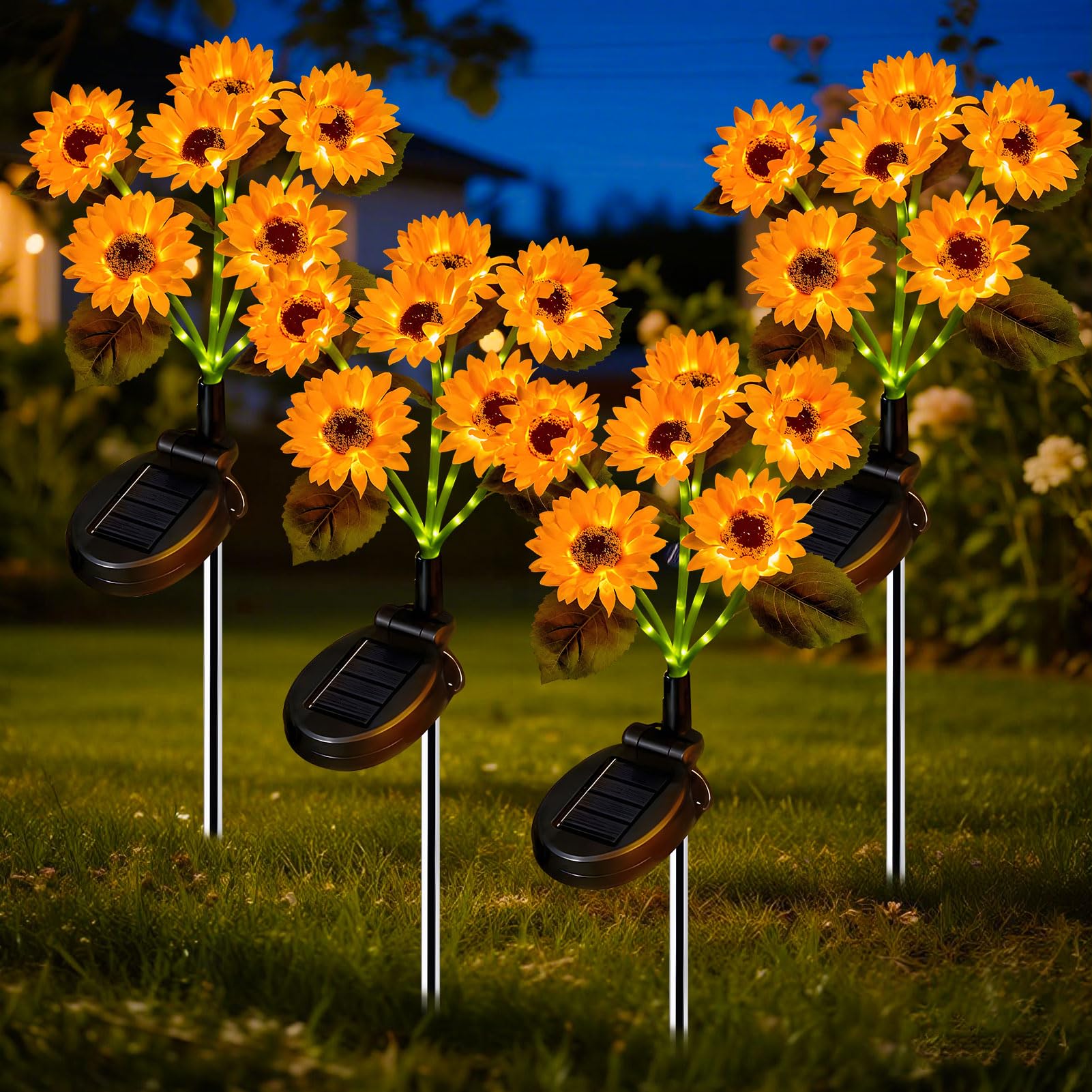 Lampada solare a forma di girasole, per esterni, giardino, 6 fiori, lampada solare da giardino, IP65, impermeabile, luce solare da giardino, per esterni, balcone, fioriere, terrazze, 4 pezzi