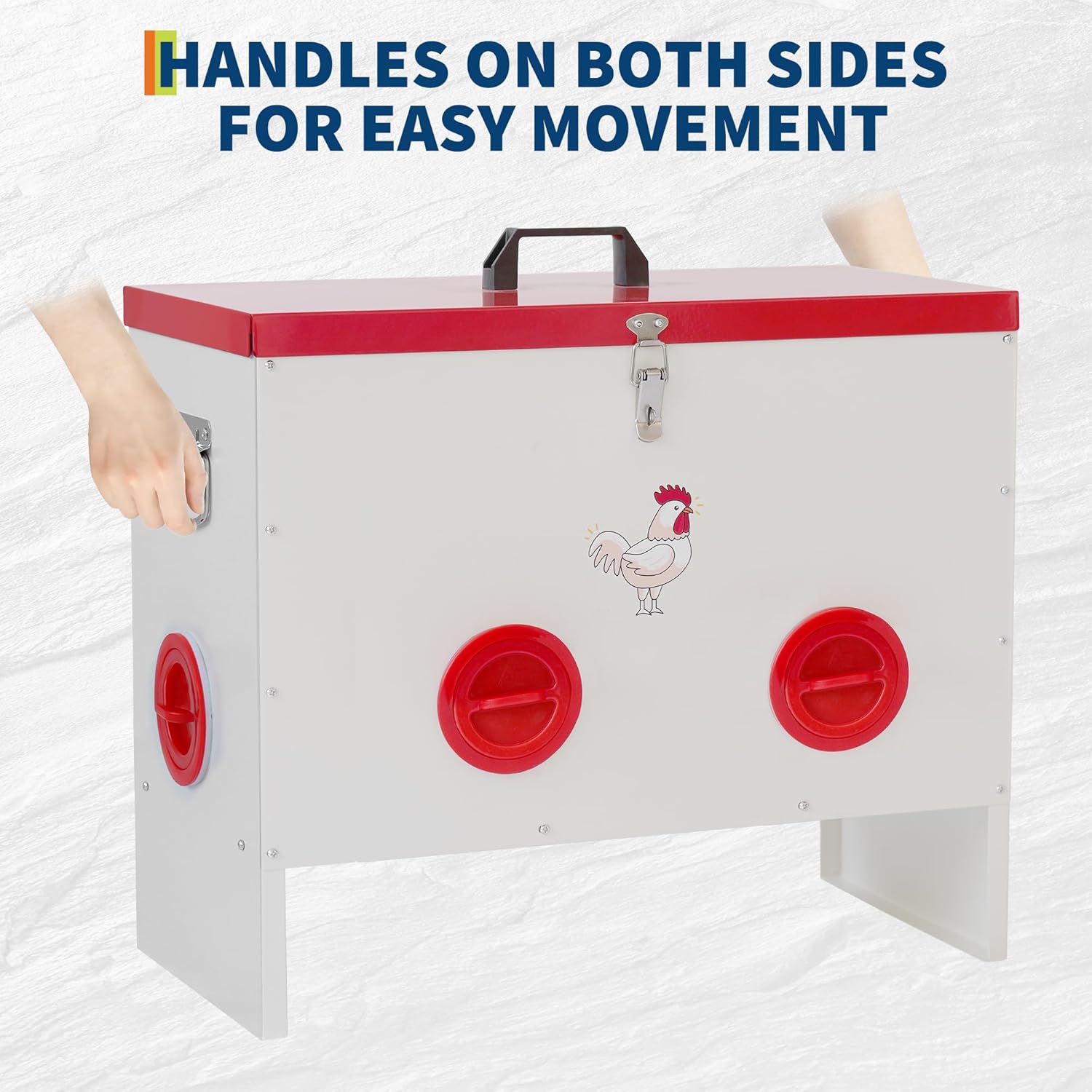 GarveeLife Automatic Chicken Feeder No Waste, 50 LB Poultry Feeder Box Metal Feeders for Chickens Rainproof Chicken Coop Feed Ports for Chickens, Ducks, Turkeys