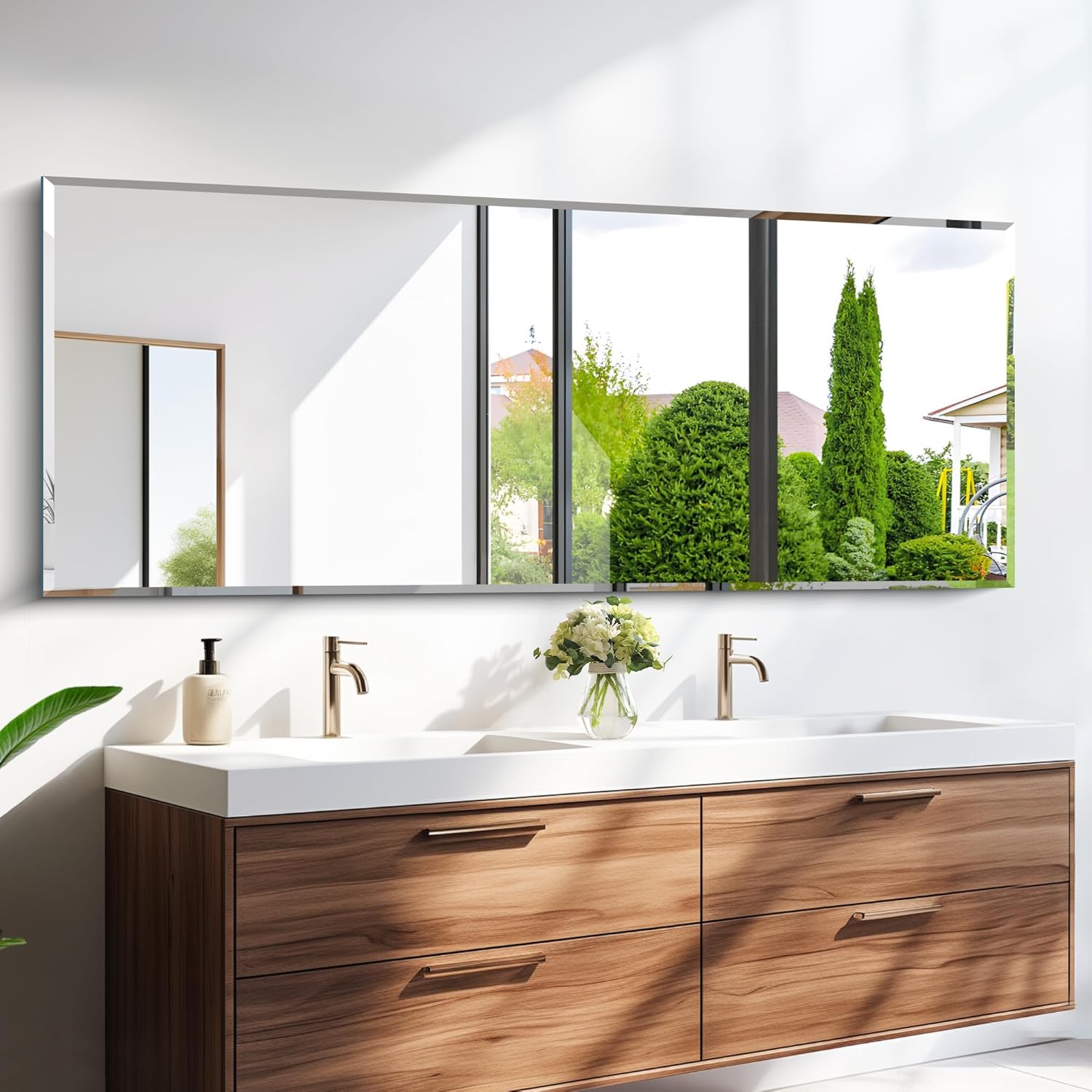 Beveled Mirror, 24x60 Large Frameless Beveled Bathroom Mirrors for Wall, Upgraded Shatterproof Rectangle Vanity Mirror with Beveled Edge for Bathroom, Bedroom, Living Room and Entryway Beveled 60“L x 24"W