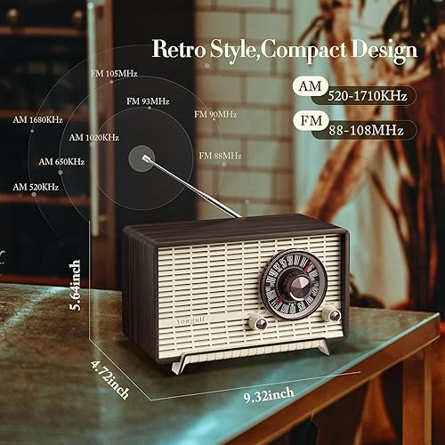 Miniatura 5 de YOWGUIF AM FM Radio Classic Retro Wood Table Radio Bluetooth Speakers Radios Plug-in Wall with Rotary Knob Great for Home, Office